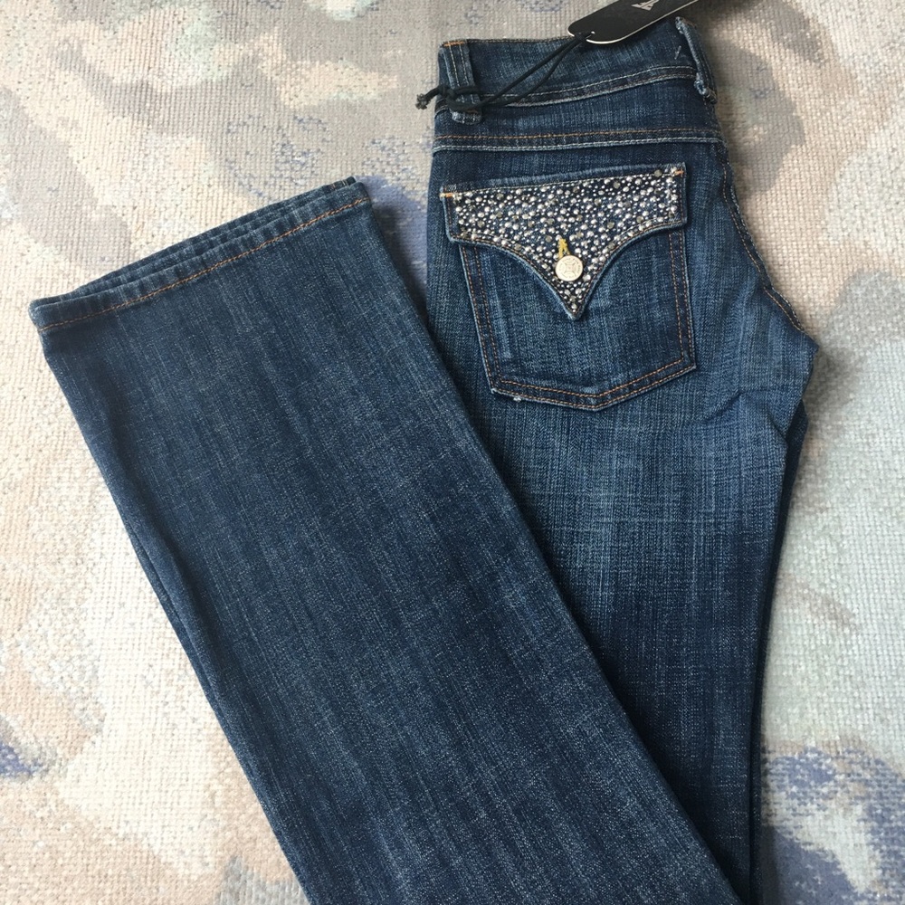 *Flared* NWT Flying Monkey Stones & Studs Back Flap Pocket Jeans